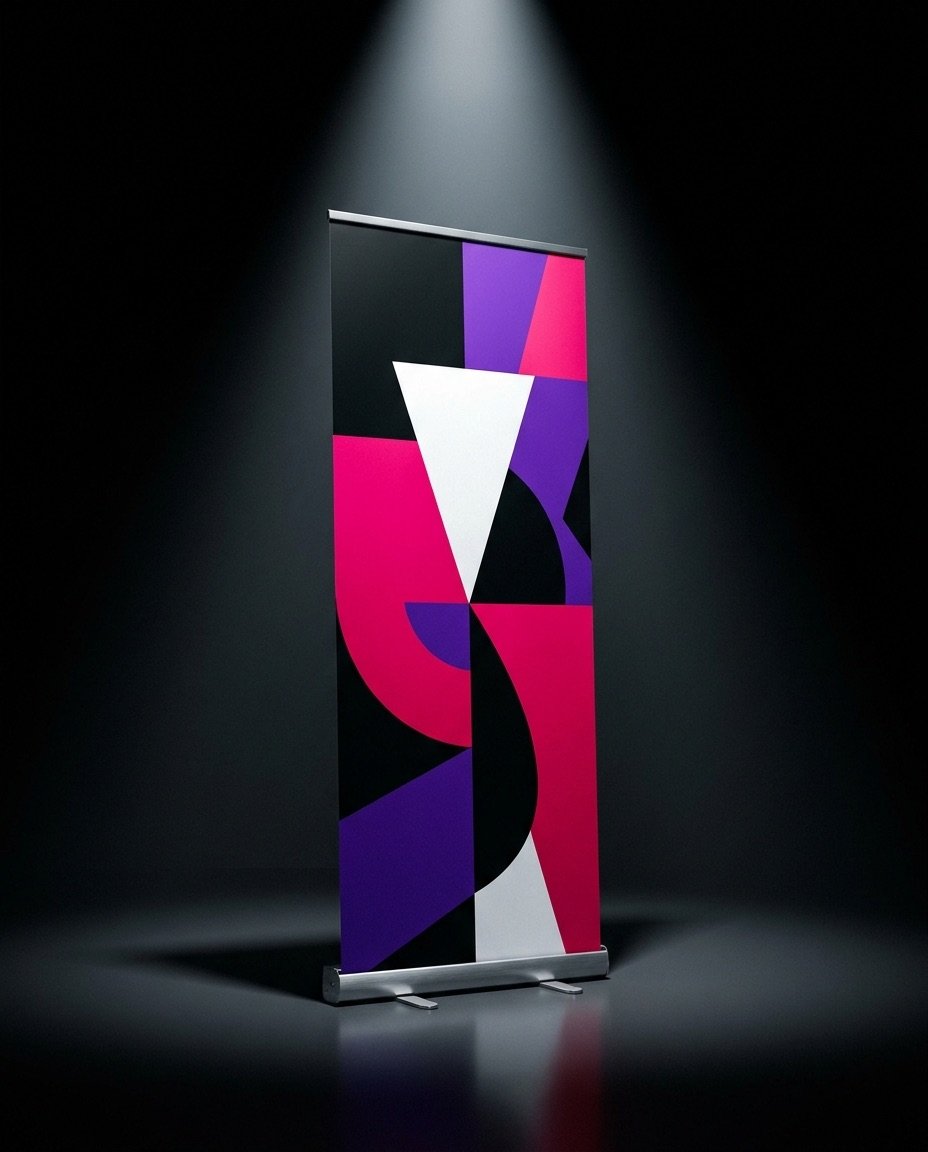 Roll-Up-Banner mit modernem Design im Studio