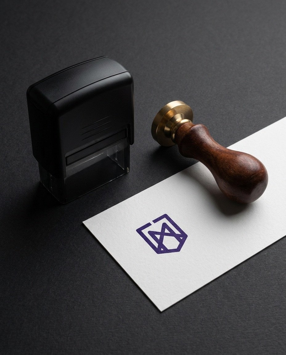 Moderner Stempel und Holzstempel mit Abdruck